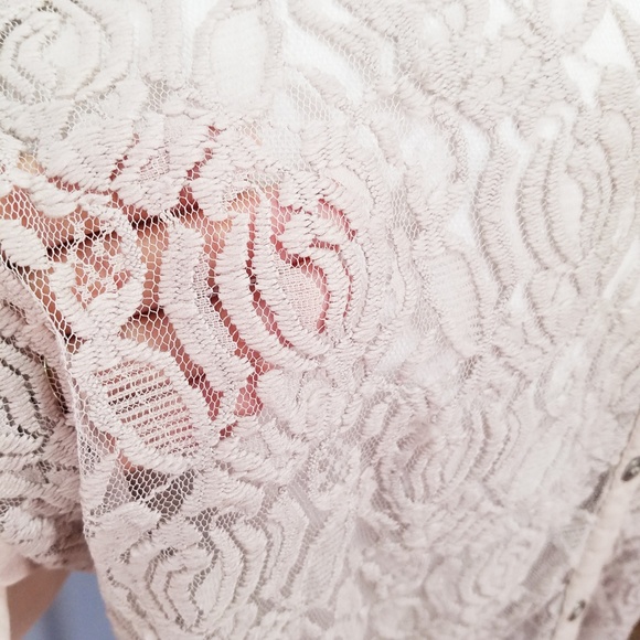 Tan Button Up S/S Blouse with Lace Back & Pockets - Picture 8 of 8